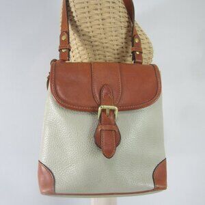 Vtg Liz Claiborne Taupe Beige Brown All Weather Leather Shoulder Bag Messenger